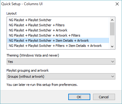 The initial Columns UI setup screen.